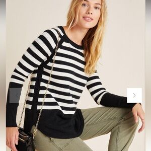 Anthropologie Rebekah Tunic Sweater Parisian Black and White Stripes Medium